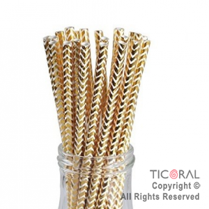 SORBETE POLIPAPEL METALIZADO IMPRESO ZIG ZAG BLANCO Y ORO X 25